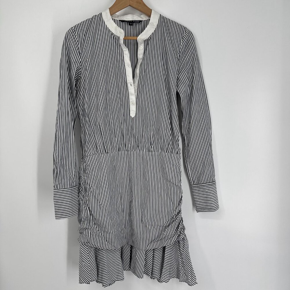 Veronica Beard Everett Gray Striped Ruched Long Sleeve Dress Size S - Picture 4 of 14